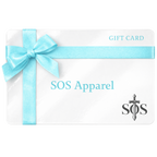 Gift card with a blue ribbon and SOS Apparel logo